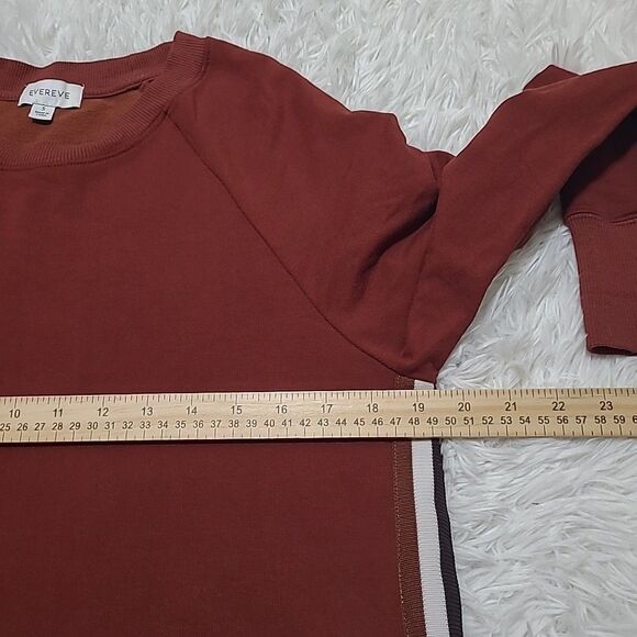 Evereve Taylor Stripe Trim Crew Neck Sweatshirt Women’s Size Medium Maroon Red - Picture 10 of 11